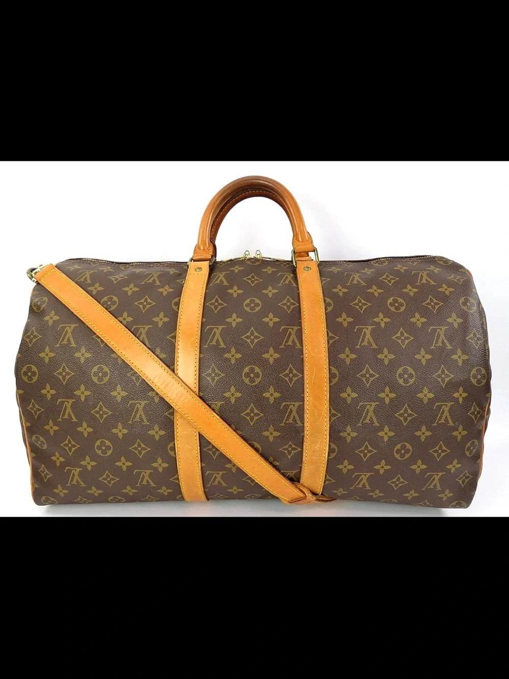 Louis Vuitton Brown Monogram Duffel with Tan Leather Trim
